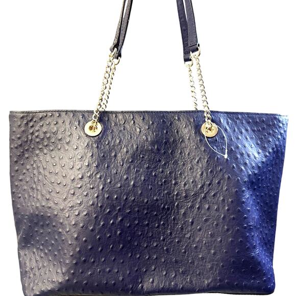 Kate Spade New York Navy Ostrich Embossed Leather Tote Bag NWT - Picture 2 of 8